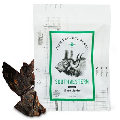 Side Project Jerky Southwestern Beef Jerky - Spicy Gourmet Snack with New Mexico Chile, Cumin & Cayenne - High Protein, Gluten Free Artisan Jerky - Chef Crafted & Small Batch - 2 oz Bag (Pack of 2)