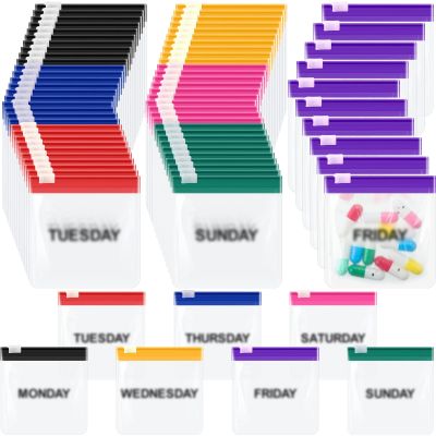 70 Pcs Weekly Pill Pouch Bags Zippered Reusable Medicine Organizer Set Self Sealing Medicine Organizer Travel Plastic Pill Bags with Slide Lock for Small Items Storage(Colored)