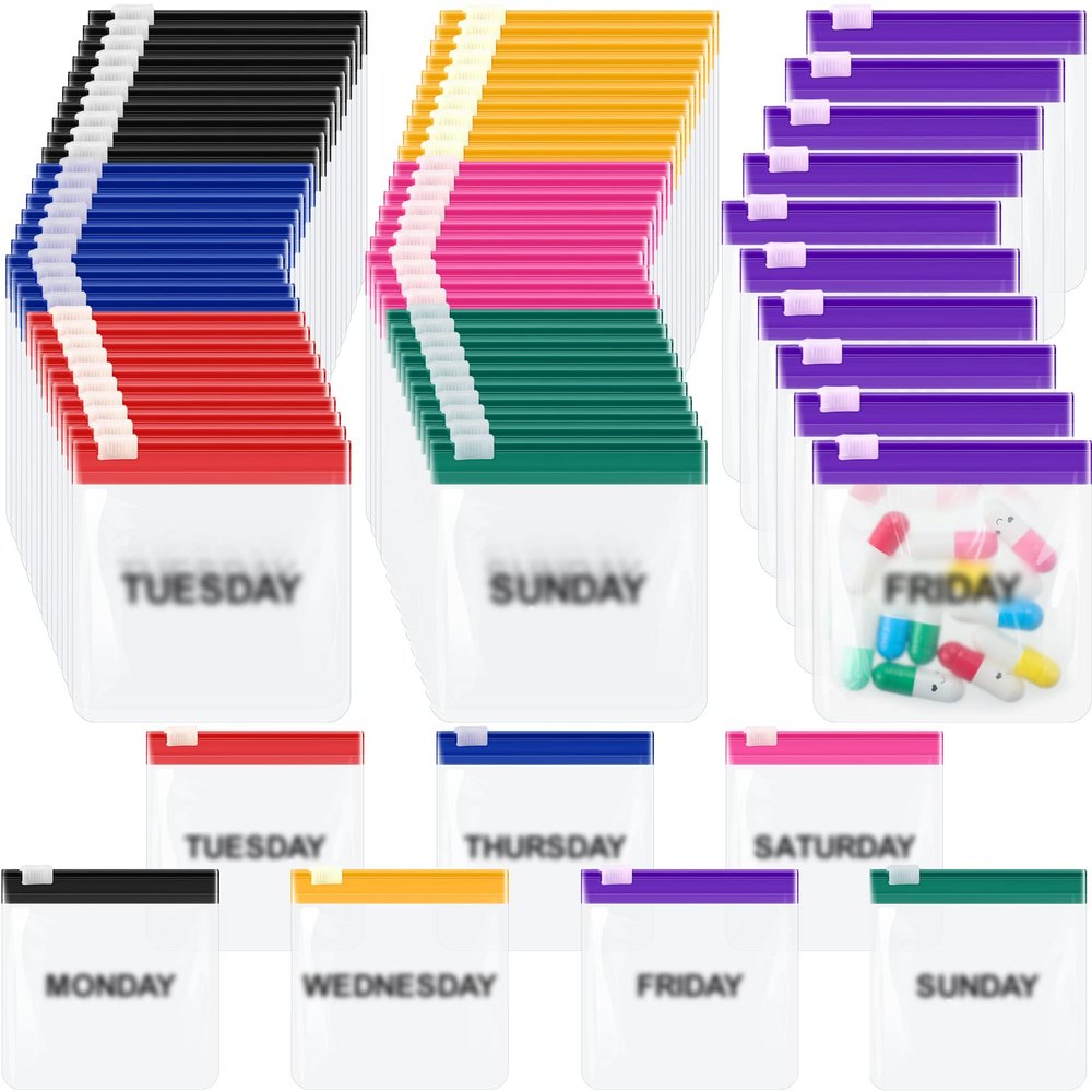 70 Pcs Weekly Pill Pouch Bags Zippered Reusable Medicine Organizer Set Self Sealing Medicine Organizer Travel Plastic Pill Bags with Slide Lock for Small Items Storage(Colored)