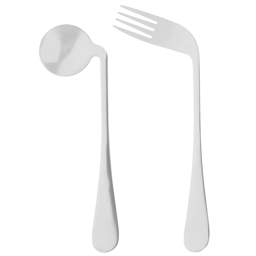 2 Pcs/ set Angled Fork Spoon Ergonomic Fork Curved Utensil Angled Fork Eating Feeding Curved Spoon for Elderly Patients, Right Hand