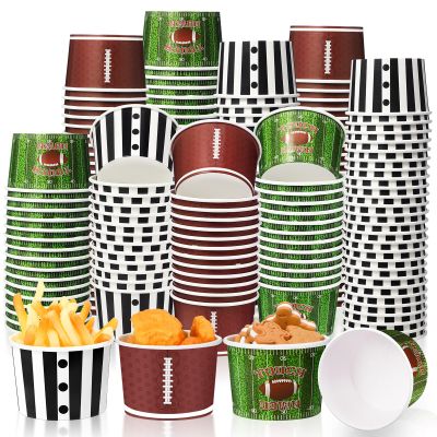 150 Pieces Football Paper Ice Cream Cups Game Day Party Supplies Disposable Ice Cream Bowls Paper Dessert Soup Bowls for Hot or Cold Food, Kids Football Theme Party Baby Shower Decoration, 8 oz