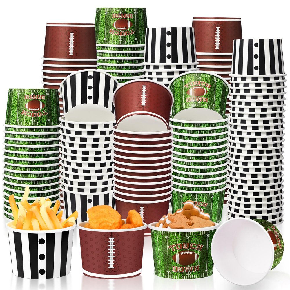 150 Pieces Football Paper Ice Cream Cups Game Day Party Supplies Disposable Ice Cream Bowls Paper Dessert Soup Bowls for Hot or Cold Food, Kids Football Theme Party Baby Shower Decoration, 8 oz
