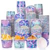 150 Pieces Mermaid Party Supplies Mermaid Cups Paper Ice Cream Disposable Snack Bowls Paper Dessert Soup Bowls for Hot or Cold Food, Kids Ocean Theme Party Baby Shower Decoration, 8 oz view 1