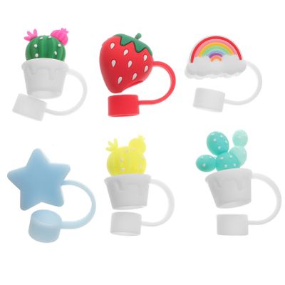 6 Pcs Straw Covers Silicone Straw Caps Lids for Home Office