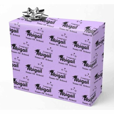 InterestPrint Custom Graduation Wrapping Paper Black Glitter Hat Text Purple Customized Name Gift Wrapping Paper,Gift Wrap Roll for Daughter Son on Graduation Day