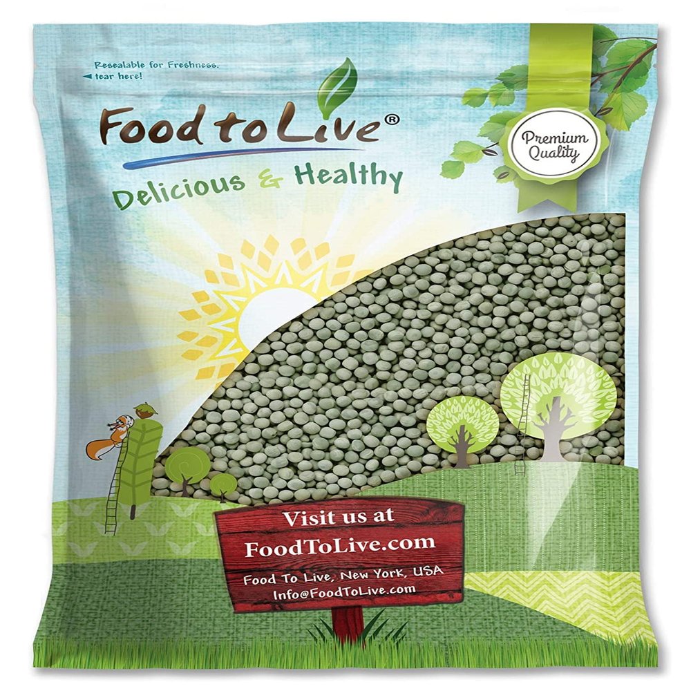 Food to Live - Whole Dried Green Peas, 10 Pounds - Green Vatana, Sproutable, Vegan, Kosher, Bulk. Pre-Soak Needed. Rich in Protein, Fiber, Potassium