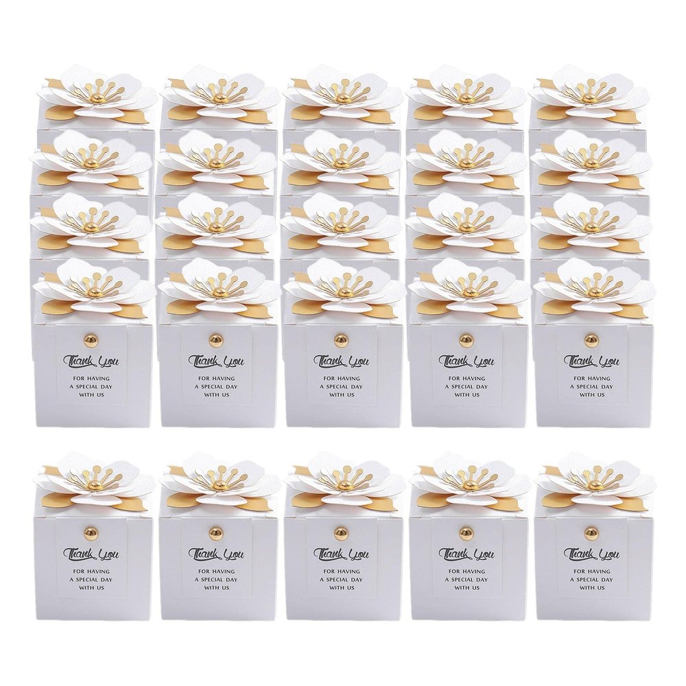 predolo 25-Piece Creative Flower Square Wedding Candy Box, Stylem, Floral, 9cm x 6.5cm, Wedding & Party Favor, Paper, Uncoated, Gift Wrap