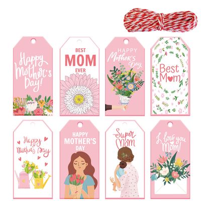Doumeny Happy Mother's Day Gift Paper Tags 120Pcs Mother's Day Best Mom Ever Hanging Label Tags I Love You Mom Floral Super Mom Tag Sticker with String for DIY Art Craft Mother Party Birthday Supplies