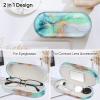 Fintie 2 in 1 Contact Lens Case and Eyeglasses Case, Double Sided Portable Eyeglasses Travel Holder with Built-in Mirror, Tweezer and Contact Lens Solution Bottle Included, Emerald Marble view 2