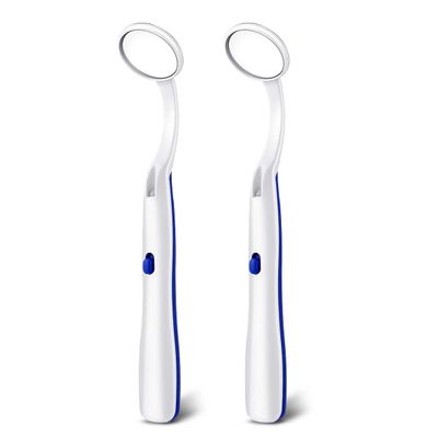 Ceonam 2 Pcs Dental Mirror with Light Tool LED Lighted Teeth Inspection Mirror Anti Fog Curve Angle Dentist Oral Care Tool (Dark Blue)