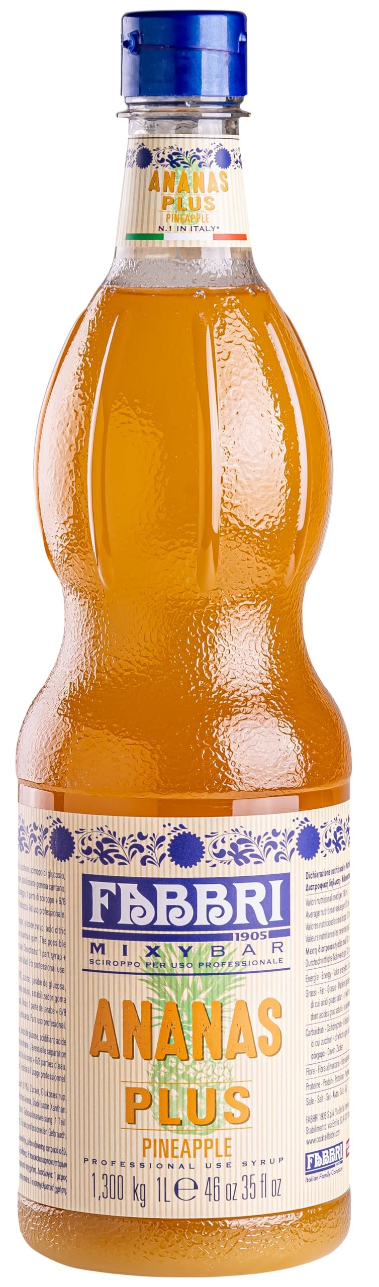 Fabbri Premium Flavoring Syrup, Pineapple, New Enhanced Flavor, All Natural, Made in Italy, 33.8 Ounce (1 Liter)