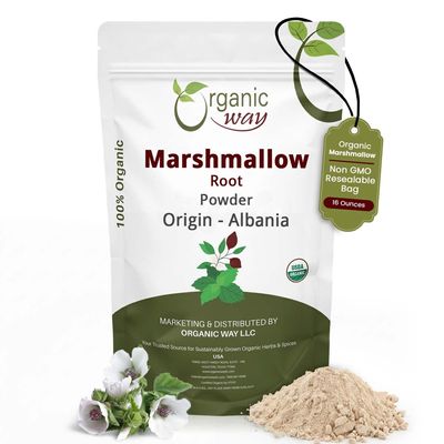Organic Way Marshmallow Root Powder (Althaea Officinalis) - Herbal Tea | European Wild-Harvest | Organic & Kosher Certified | Non GMO & Gluten Free | USDA Certified | Origin - Albania (1LBS / 16Oz.)