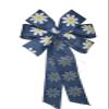 1 Pcs Large 10" Hand Made Wired Wreath Bow White Daisies on Blue Linen Ribbon view 2