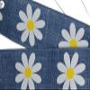 1 Pcs Large 10" Hand Made Wired Wreath Bow White Daisies on Blue Linen Ribbon view 3