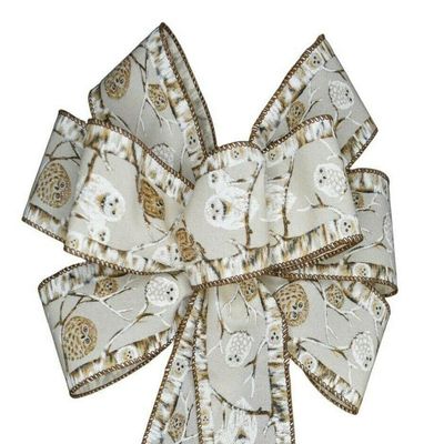 1 Pcs Large 10" Hand Made Natural Owl Christmas Linen Wired Wreath Bow Holiday White Bird