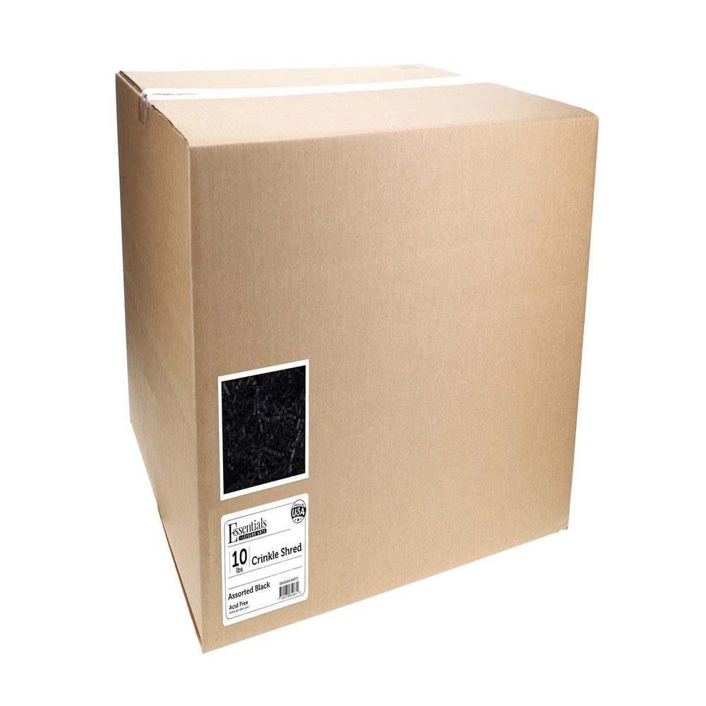 Essentials by Leisure Arts Crinkle Shred Box, Assorted Black, 10lbs Shredded Paper Filler, Crinkle Cut Paper Shred Filler, Box Filler, Shredded Paper for Gift Box, Paper Crinkle Filler, Box Filling