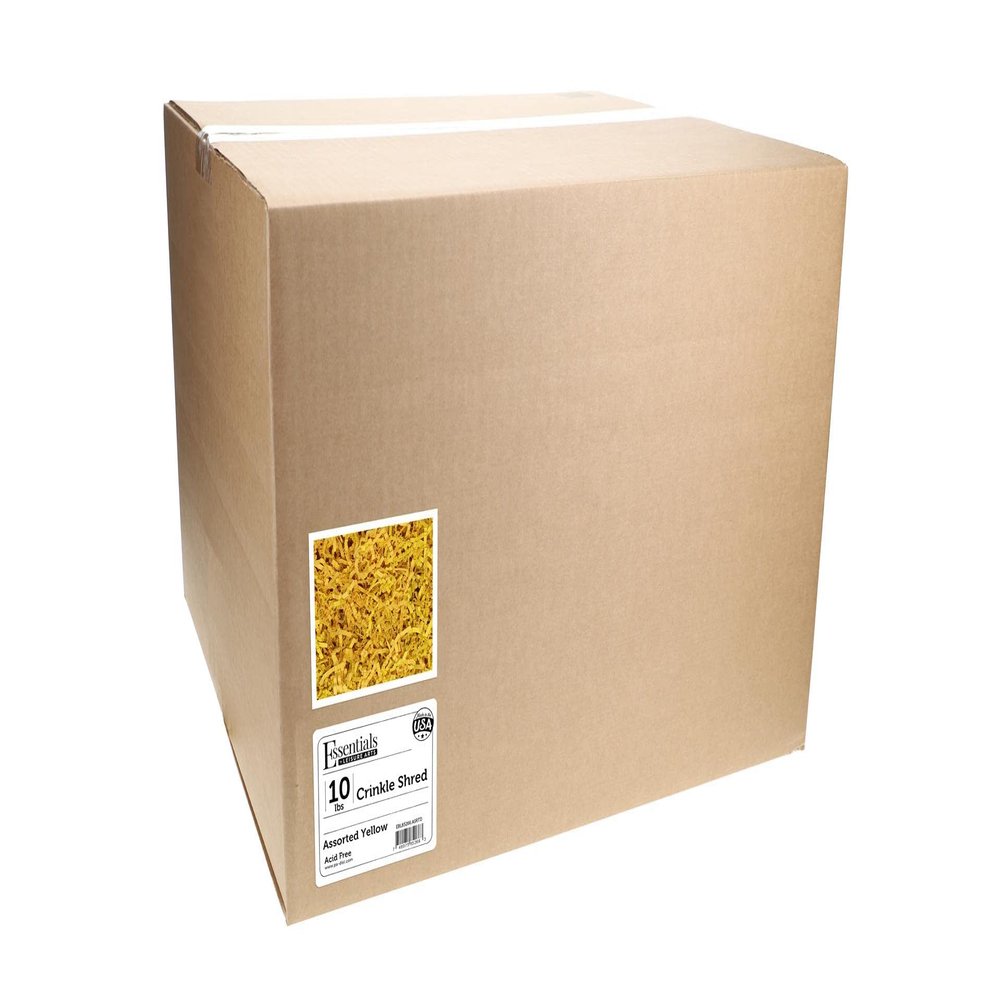 Essentials by Leisure Arts Crinkle Shred Box, Assorted Yellow, 10lbs Shredded Paper Filler, Crinkle Cut Paper Shred Filler, Box Filler, Shredded Paper for Gift Box, Paper Crinkle Filler, Box Filling