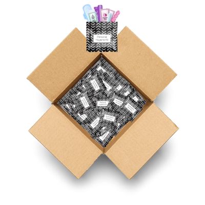 Black Treads Style Menstrual Kit All-in-One 100 Pack | Convenience on The Go | Period Kit Pack for Travelling or just When Youre Out | Individually Wrapped Feminine Hygiene Products