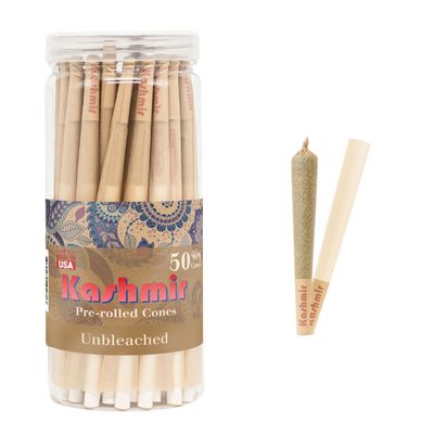 Kashmir Pre Rolled Cones King Size 108mm  50 Pack Unbleached Natural Fiber Cones with W-Shaped Tips  Slow Burn Rolling Papers for Smooth, Even Smoke  Easy Fill, Premium Pre Rolls