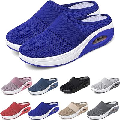 SAFECAMS Women Air Cushion Walking Shoes,Orthopedic Diabetic Mules Sandals,Breathable Arch Support Knit Casual Slip-On Penny Loafers (Blue,9)