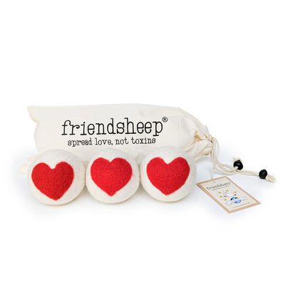 Friendsheep Wool Dryer Balls, Organic Reusable Fabric Softener Alternative for Laundry, Handmade, Fair Trade, Hypoallergenic, Eco-Friendly, Plastic-Free (3 Pack XL Red Heart )