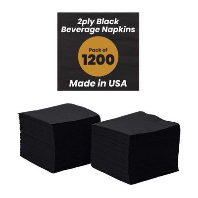 Perfectware 2ply Black Beverage Napkins. 1200 Count 2Ply Cocktail Black Napkins. 10 x 10 Black Beverage Napkin. Pack is 4 Packs of 300 Count. Total 1200 Napkins