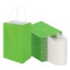 100 Pack 5.25x3.25x8.25 Inch Small Grass Green Kraft Paper Bags with Handles Bulk, Toovip Gift Wrap Bags for Favor Grocery Retail Party Birthday Shopping Business Goody Craft Merchandise Takeout Sacks view 1