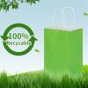 100 Pack 5.25x3.25x8.25 Inch Small Grass Green Kraft Paper Bags with Handles Bulk, Toovip Gift Wrap Bags for Favor Grocery Retail Party Birthday Shopping Business Goody Craft Merchandise Takeout Sacks view 4