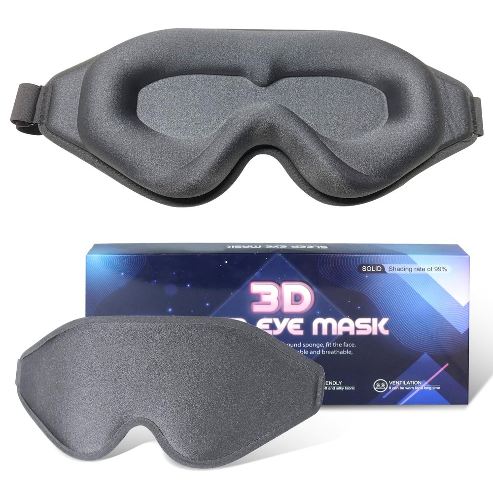 Sleep Mask for Men Women,Upgraded 3D Deep Contoured Eye Covers for Sleeping with Adjustable Strap,Block Out Light, Soft Comfort Eye Shade Cover for Travel Yoga Nap (1pcs, Grey)
