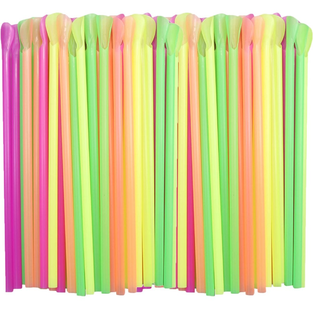 1200 Pieces Disposable Spoon Straws Plastic Colorful Long Milkshake Straws