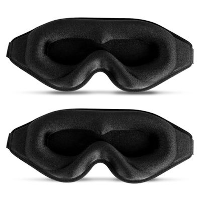 Sleep Mask for Men Women,Upgraded 3D Deep Contoured Eye Covers for Sleeping with Adjustable Strap,Block Out Light, Soft Comfort Eye Shade Cover for Travel Yoga Nap (2pcs, Black)
