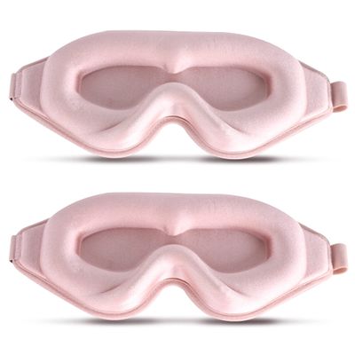 Sleep Mask for Men Women,Upgraded 3D Deep Contoured Eye Covers for Sleeping with Adjustable Strap,Block Out Light, Soft Comfort Eye Shade Cover for Travel Yoga Nap (2pcs, Pink)