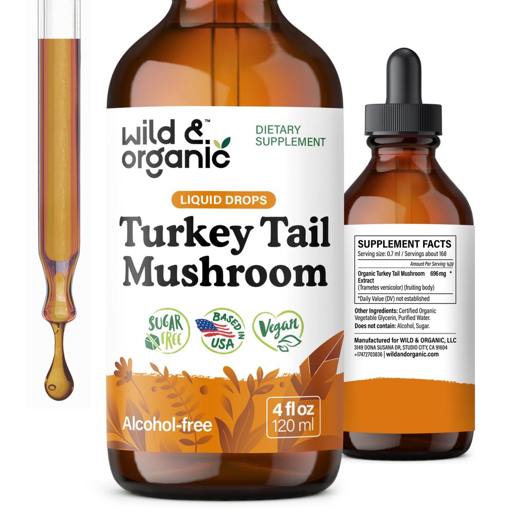 Wild & Organic Turkey Tail Mushroom Tincture - Immune Support Drops - 4 oz