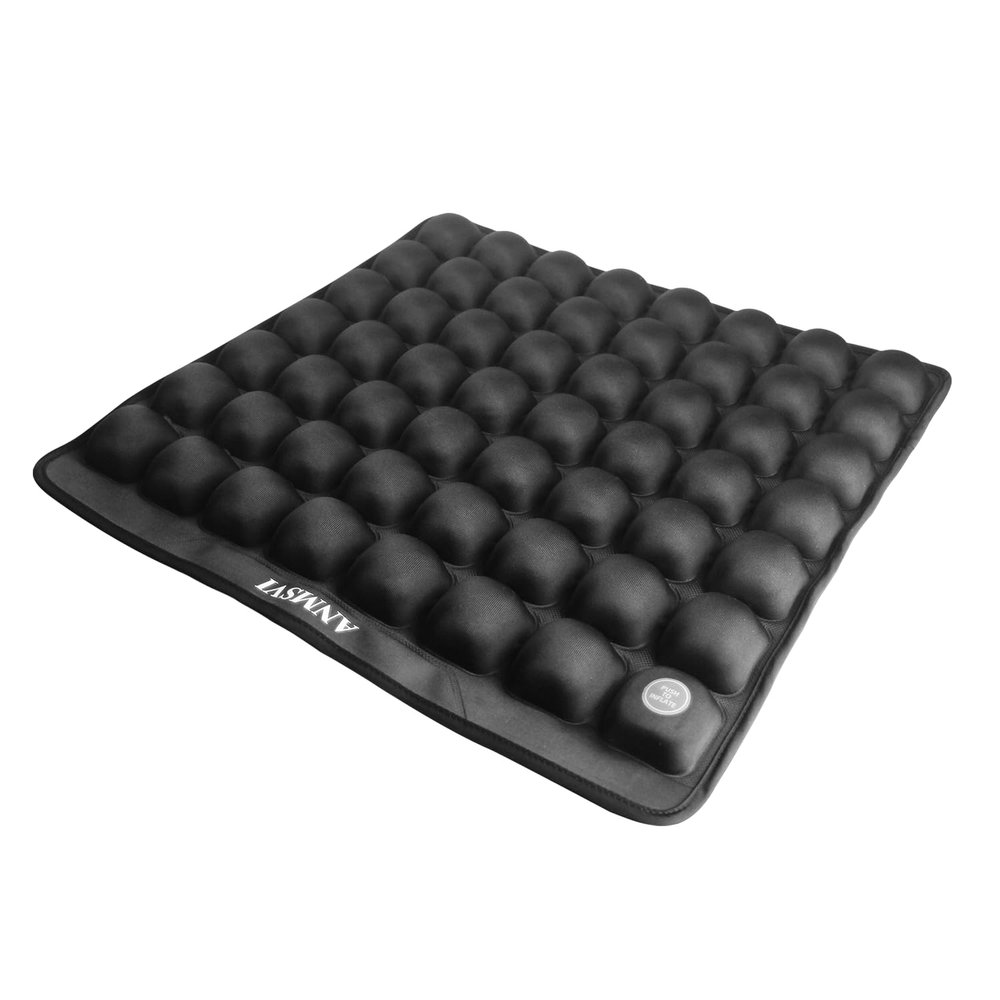 ANMSVI Air Inflatable Pressure Relief Seat Cushion for Wheelchair, Car, Office, Home Living, Adjustable Firmness for Coccyx, Sciatica Pain Relief, Tailbone Pain Relief, 18x17 inches with Grey Cover