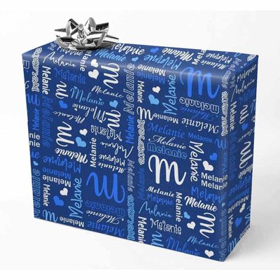 InterestPrint Custom Name Wrapping Paper White Blue Text Hearts Blue Customized Recycled Gift Wrapping Paper for Daughter Son Wrap Paper on Baby Shower Holiday Christmas Graduation