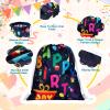 Sweetude 18 Pcs Happy Birthday Gift Bag Birthday Party Drawstring Canvas Backpack 11.81 x 9.84 Inch Reusable Gym Sports Return Gift String Backpack for Men Women Kids, 9 Designs view 3