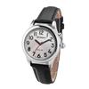 QINGQIAN English Voice Talking Watch for Blind,Visually impaired or Elderly,Silver Alloy Shell, Black Leather Watch Strap view 1