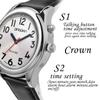 QINGQIAN English Voice Talking Watch for Blind,Visually impaired or Elderly,Silver Alloy Shell, Black Leather Watch Strap view 2