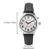QINGQIAN English Voice Talking Watch for Blind,Visually impaired or Elderly,Silver Alloy Shell, Black Leather Watch Strap view 3