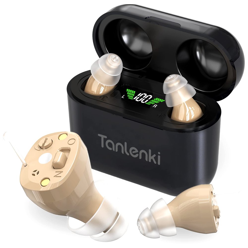 Tanlenki Hearing Aids for Seniors Rechargeable with Noise Cancelling, 8-Channel Mini Digital Hearing Amplifiers for adults with Charging Case and LED Power Display with One Week Backup Power (Black)
