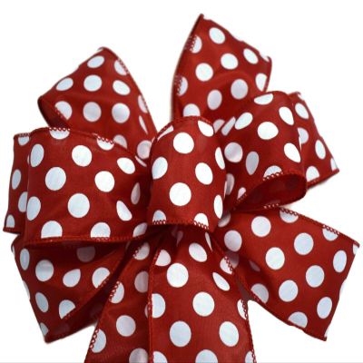 1 Pcs 10" Hand Made Wired Red and White Dots Bow Valentine Day Love Patriotic