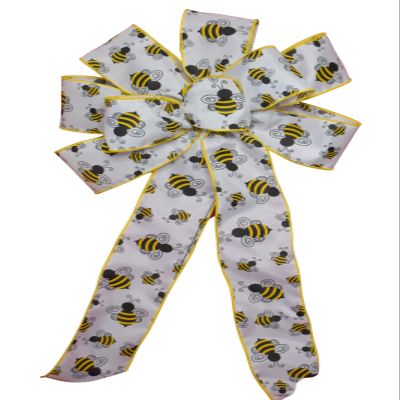 1 Pcs 10" Hand Made Wired Yellow Honey Bee on White Wreath Bow Summer Natural Animal