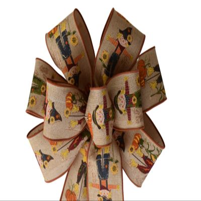 1 Pcs 10" Hand Made Wired Scarecrow Harvest Wreath Bow Thanksgiving Fall Autumn Orange