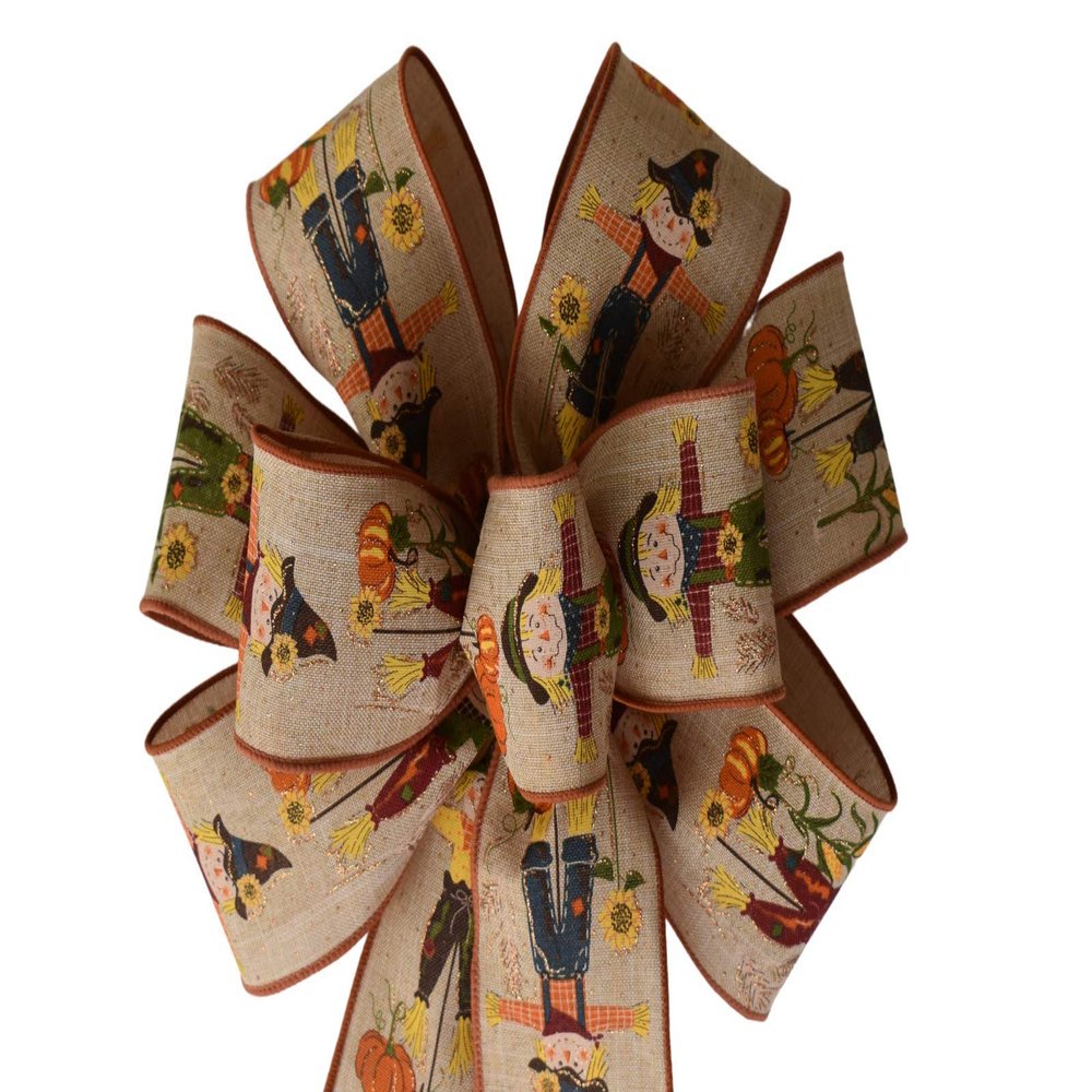 1 Pcs 10" Hand Made Wired Scarecrow Harvest Wreath Bow Thanksgiving Fall Autumn Orange