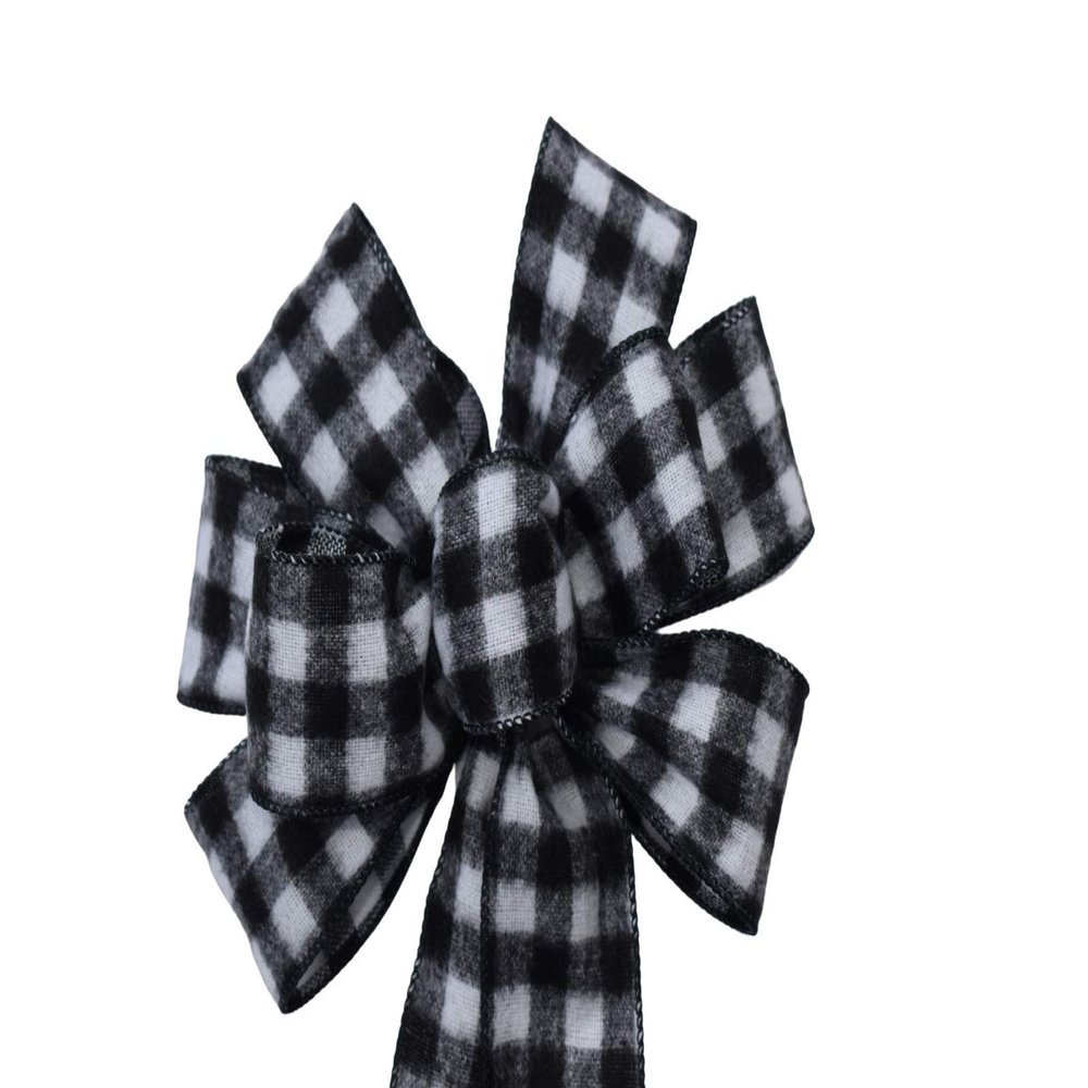 1 Pcs 10" Hand Made White Black Buffalo Plaid Flannel Bow Christmas Holiday Wreath