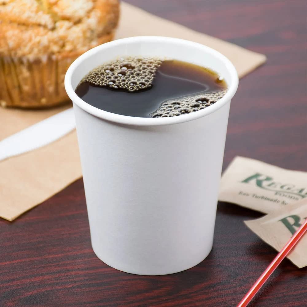 VeZee 8 Oz Disposable White Poly Paper Durable Hot Cup with Flat Tear-Back White Hot Cup Lid For Hot/Cold Drink, Coffee Cups, Tea, Cocoa, Travel, Hot Chocolate, Chai, Latte & Hot Soup|200CT