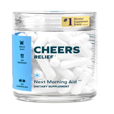 Cheers Relief | Next Morning Aid with Ginger + White Willow Bark | Feel Better After Drinking | 12 Doses | Ginger, White Willow Bark, L-Theanine, Caffeine