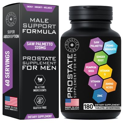 BIOACTIVE LABS Prostate Health Supplements - Saw Palmetto for Men 320 mg, Pumpkin Seed Extract for Men's Health - 180 Prostate Supplement Tablets, 60 Serves