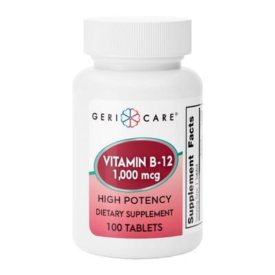 GeriCare Vitamin B-12 1000mcg High Potency Tablets, Premium Dietary Supplement for Boosting Energy, Supporting Brain Health, and Maintaining a Healthy Nervous System 100 Count (Pack of 1)