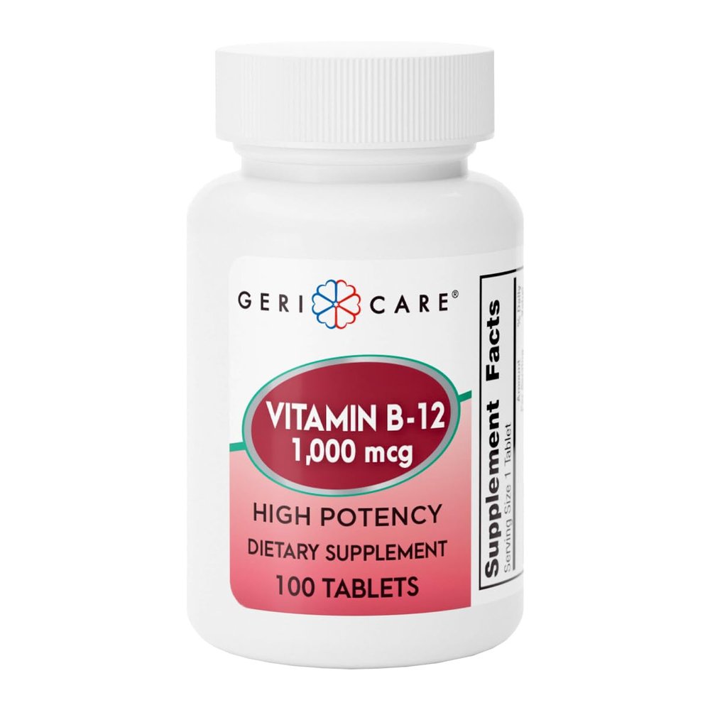 GeriCare Vitamin B-12 1000mcg High Potency Tablets, Premium Dietary Supplement for Boosting Energy, Supporting Brain Health, and Maintaining a Healthy Nervous System 100 Count (Pack of 1)